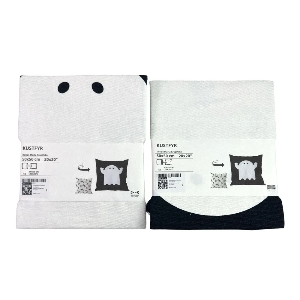 IKEA KUSTFYR Halloween Ghost Spiders Cushion Covers 20x20 Reversible Cotton Set2